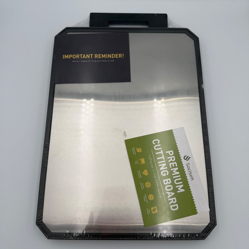 Socisen Cutting Board NWT Silver Stainless Steel Double-Sided Large Handle